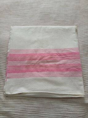 Vintage Cream and Pink Striped Cotton Throw / Blanket